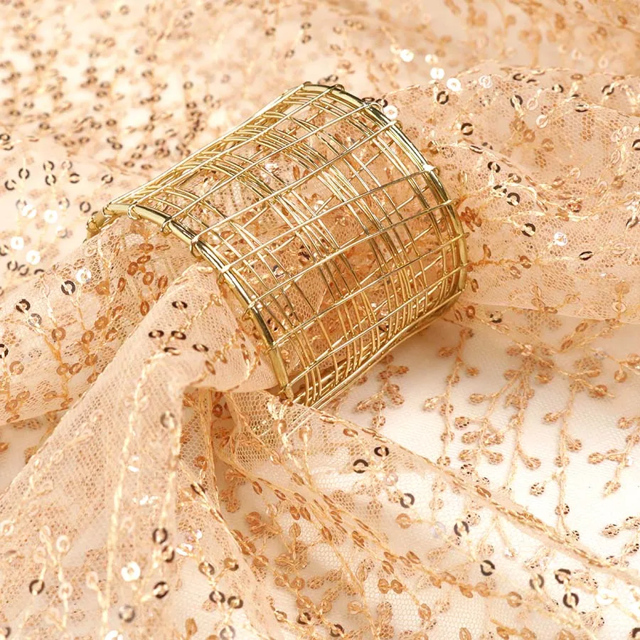 Beautiful Golden Polyester Yarn Mesh Gournd 3mm Spangle Sequins Fabric for Summer Dress Woman