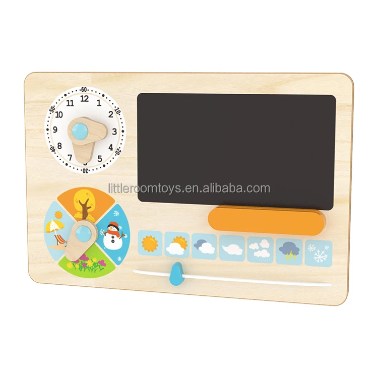 Multifunction 6 In 1 wood Hanging Early Educational Forest Learning Baby Kids Clock Date Weather Chart Board Wooden Calendar Toy