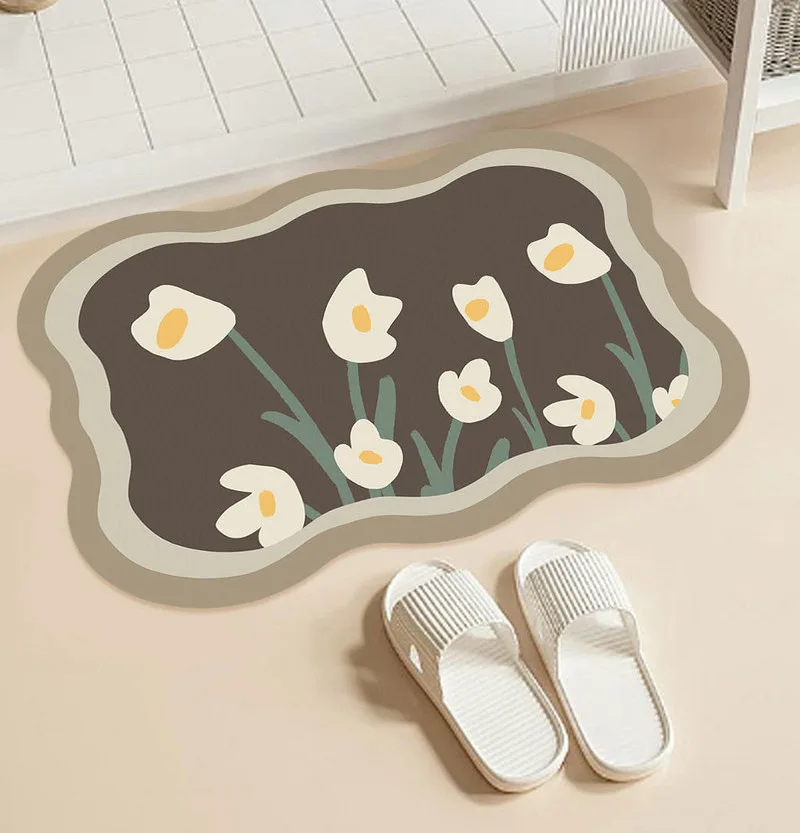 Modern minimalist small fresh flower foot mat bathroom absorbent quick drying foot mat foyer easy to clean soft floor mat