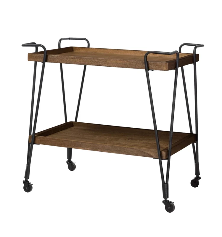 Vintage New Design Two-story Restaurant Beverage wooden trolley With Metal Frame Bar Cart Furniture