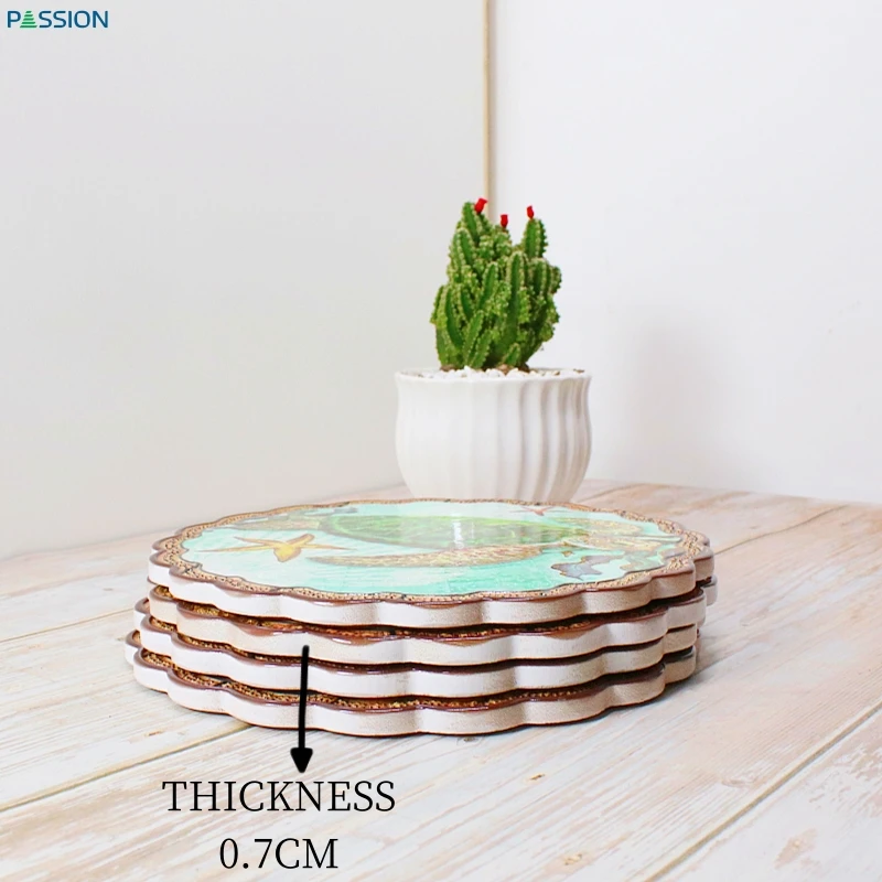 Restaurant Personalized Logo  Bowl Ceramic Trivet Dinner Plate Wholesale Lace Circle 20 Petals with Cork Backing