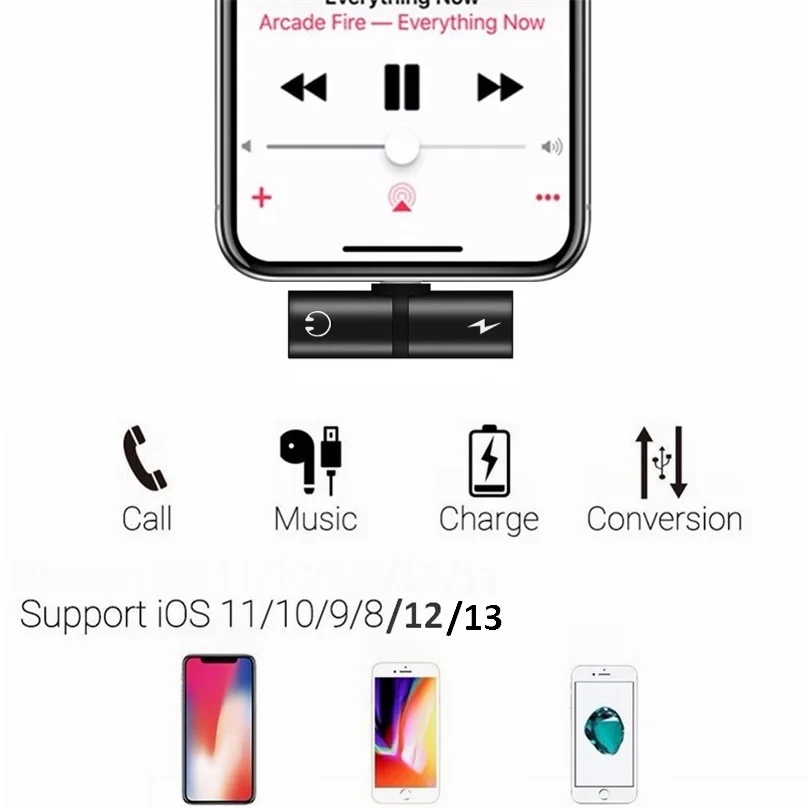 Hot sale Original  T shape splitter 2 in 1 3.5mm headphones aux adapter for iPhone support call and charging at the same time