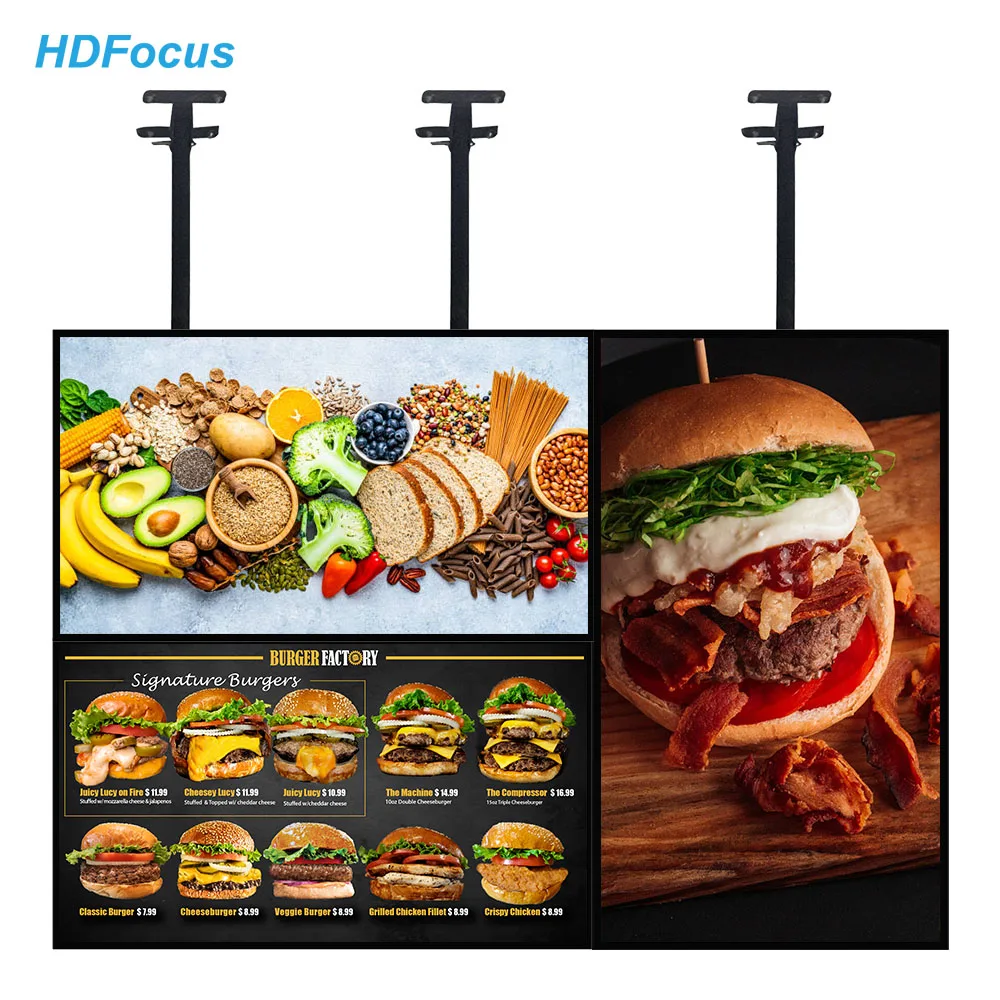 50 Inch Indoor Hanging Digital Signage Window Ceiling Advertise Display Digital Menu Board For Restaurant Fast Food Shop