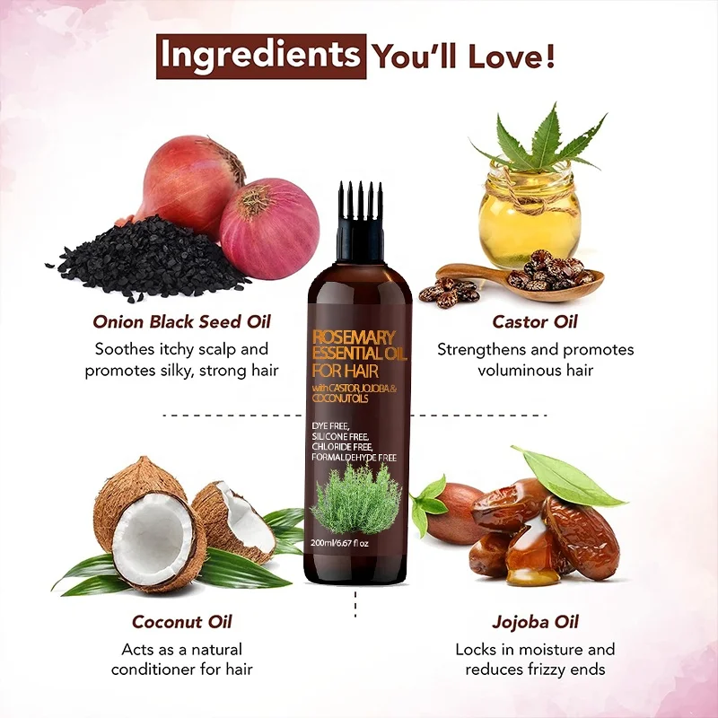 Rosemary Oil Hair Growth With Castor & Coconut Oil Soothes Itchy Scalp Follicles Growth Oil For Black Women Private Label