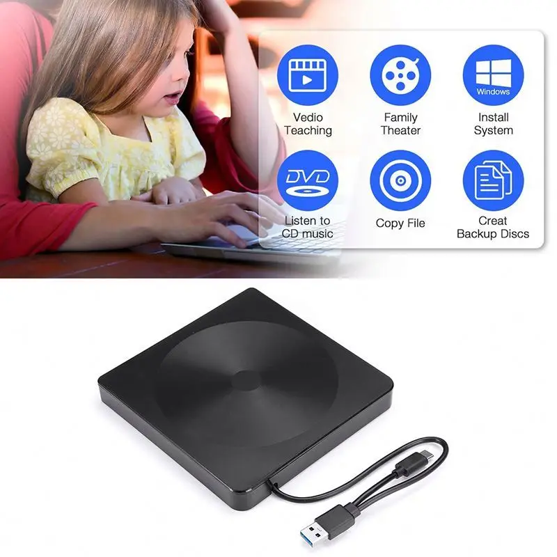 Ultra-thin Type-C USB3.0 External DVD RW CD Writer Drive Burner Reader Player Optical Drives For Laptop PC DVD Burner DVD Player