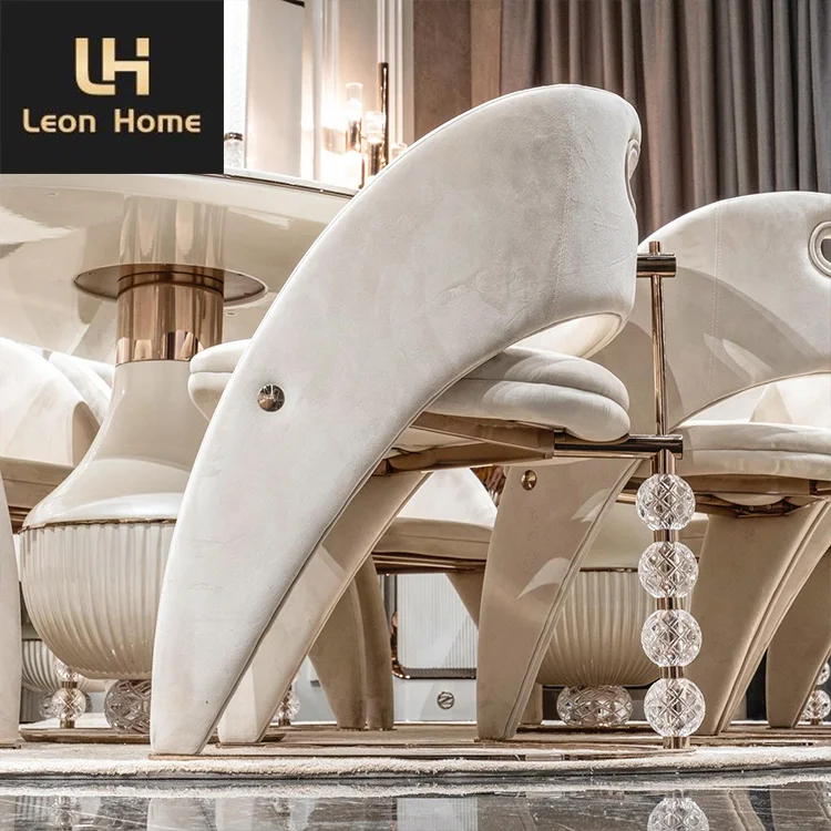 Luxury custom new design wooden oval shape dining table furniture with 8 chair dining table set for villa dining room