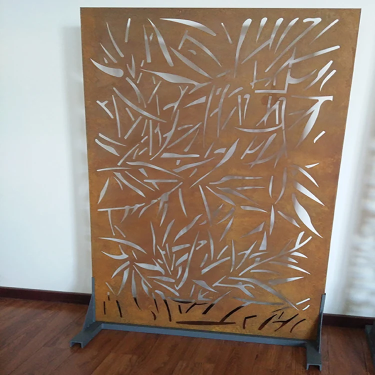 Corten rusted steel decorative garden screens with support frames