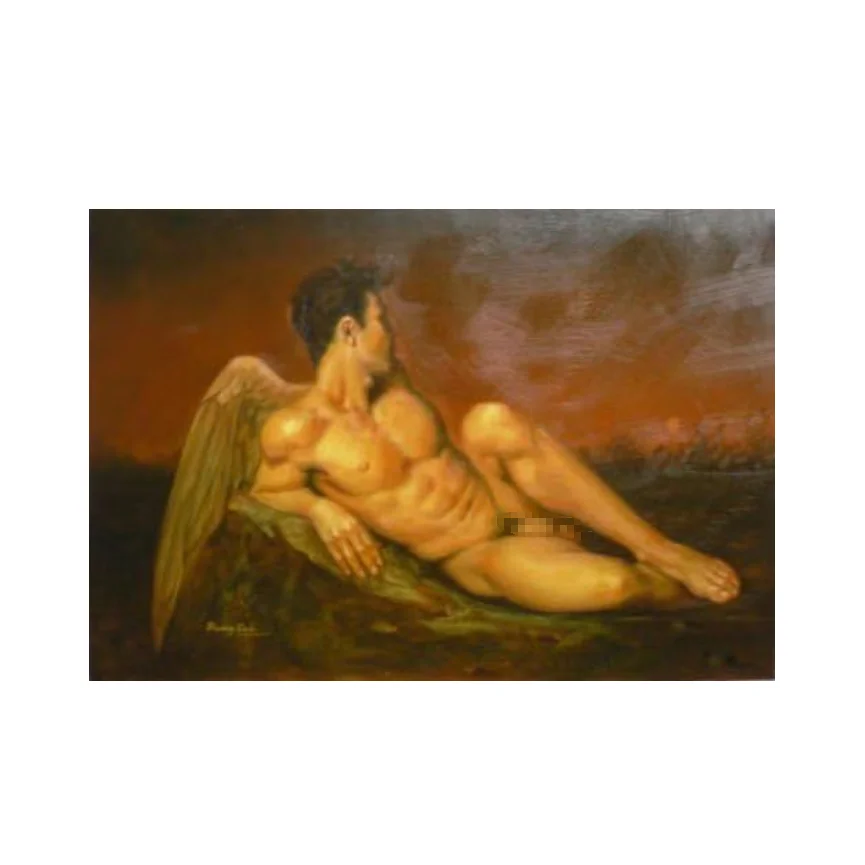 100% Real Hand Painted Angel Nude Male Oil Painting on the Canvas by the Professional Artist for Home Wall Art Decor