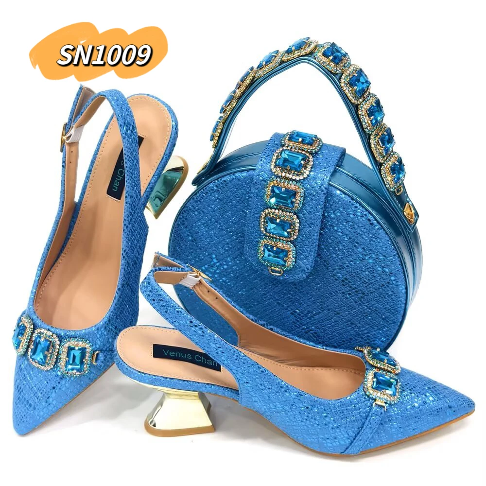 2024 african matching shoes and bags high heel italian bag set small orders high quality rhinestone ladies wedding guangzhou