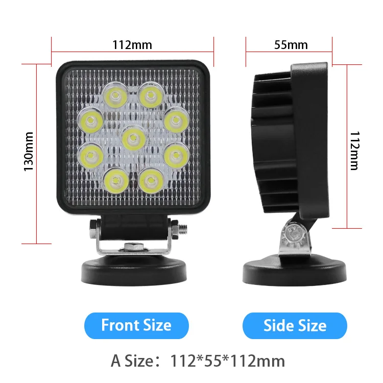 27W LED work light with EMC function E-mark LED work light square LED light for off road vehicles ATV UTV trucks tractors