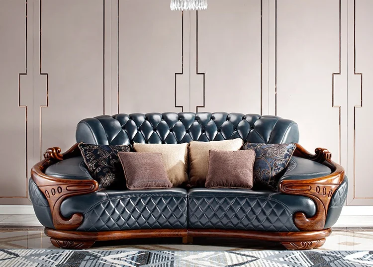 Рекомендуемый комплект диванов из натуральной кожи в королевском стиле Zebrawood Africa black wood frame