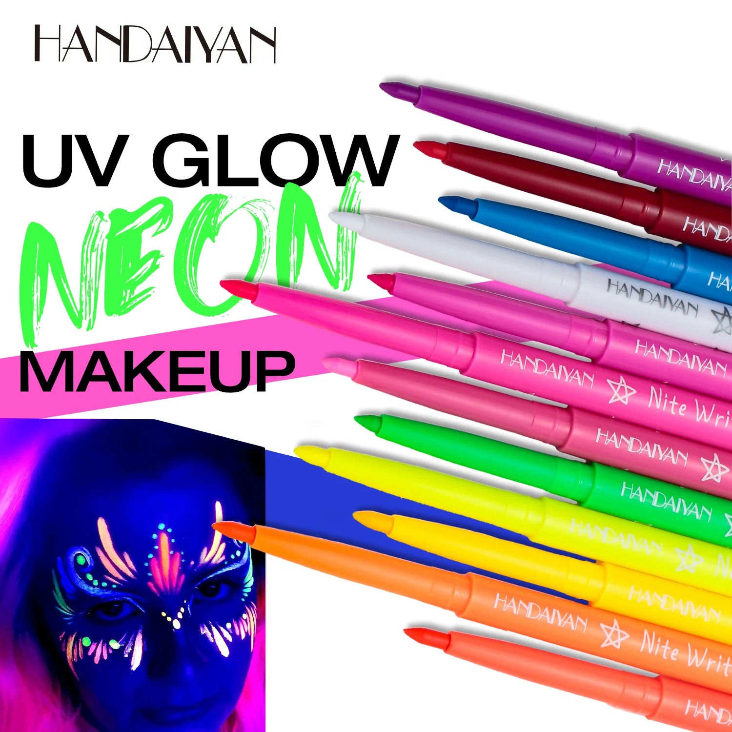 Custom Wholesale Holiday 12 Colors UV Fluorescent Long-lasting Eyeliner Waterproof Makeup Cosmetics