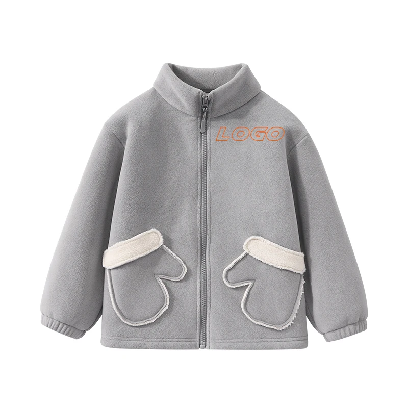 Spring Winter Boys Fleece Jacket Outdoor Warm Toddler Kids Unisex Stand Collar Polar Fleece Full-Zip Cute Jackets