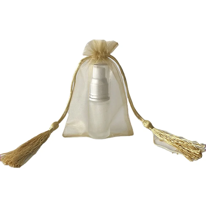 Custom Logo 4x6 Inches golden drawstring organza Perfume Bottle bags with tassels