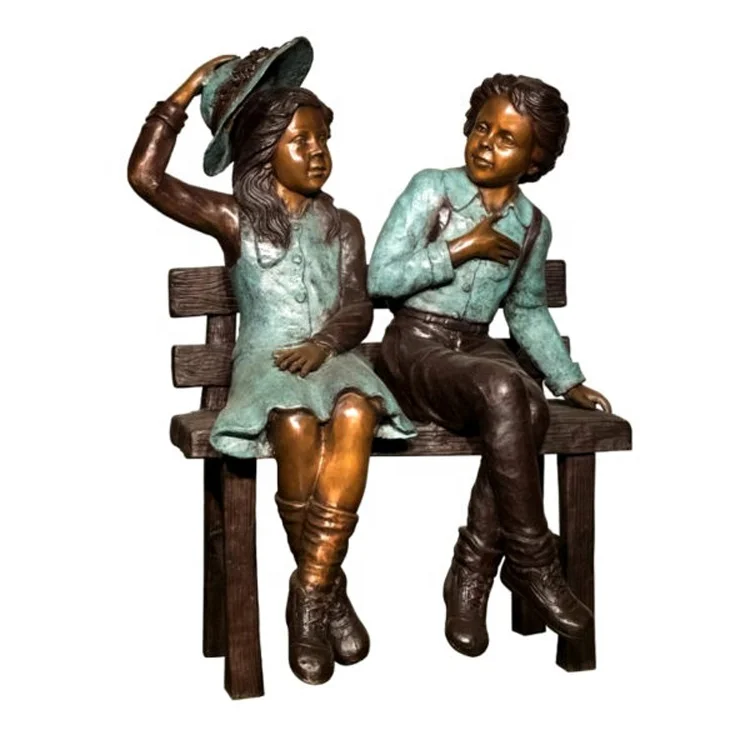 Decorative bronze children reading book school statue