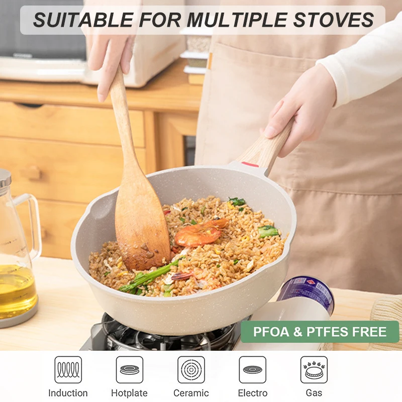 SANLANG OEM Die Cast Aluminium Tefal Frying Pan Induction Bottom Deep Frying Pan with Lid