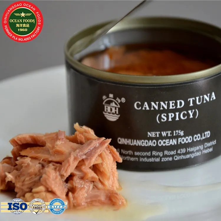 Canned Food Sea Canned Tuna Fish Spicy Flavor Tuna. Tender 175g Body Salt