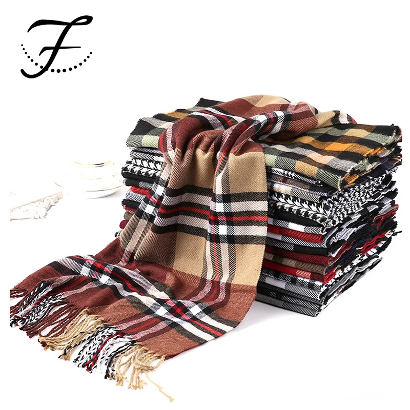 Мужской длинный кашемировый шарф FIONA RTS зимний в клетку с