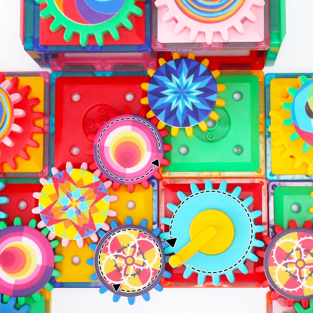 90pcs ABS Plastic Creative Magnetic Tiles Building Block Gears Toy Connecting Brick Learning Preschool Set Stem Educational Toys