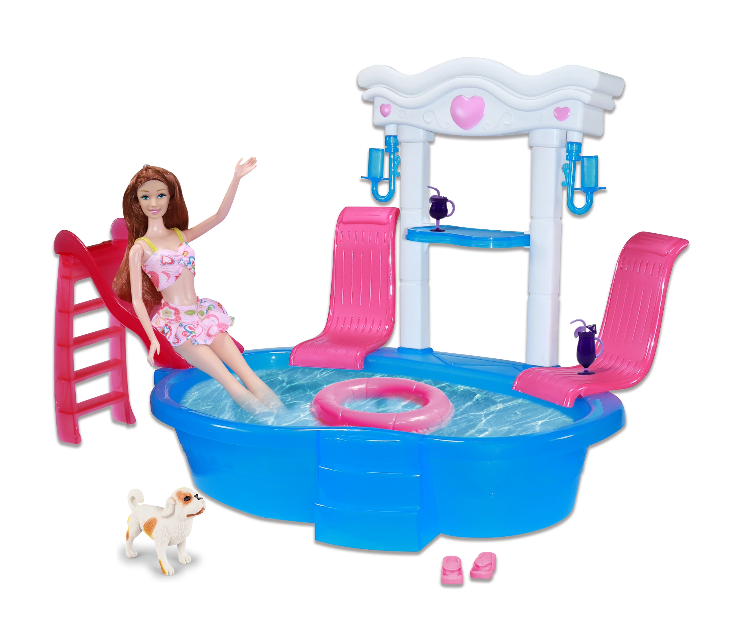 fashion doll  bath set = 1 doll +bathtub + 1pet + 1 Doll Dresses Clothes +10pcs   Accessories for 11.5inch Girl Toy Gif