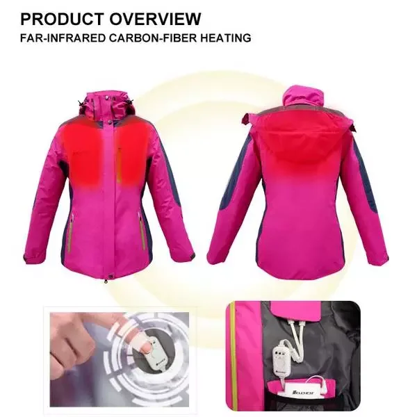 
Outdoor women usb infrared heated jacket of hoodie Ice Climbing Skiing Camping Yellow heating ladies jackets 