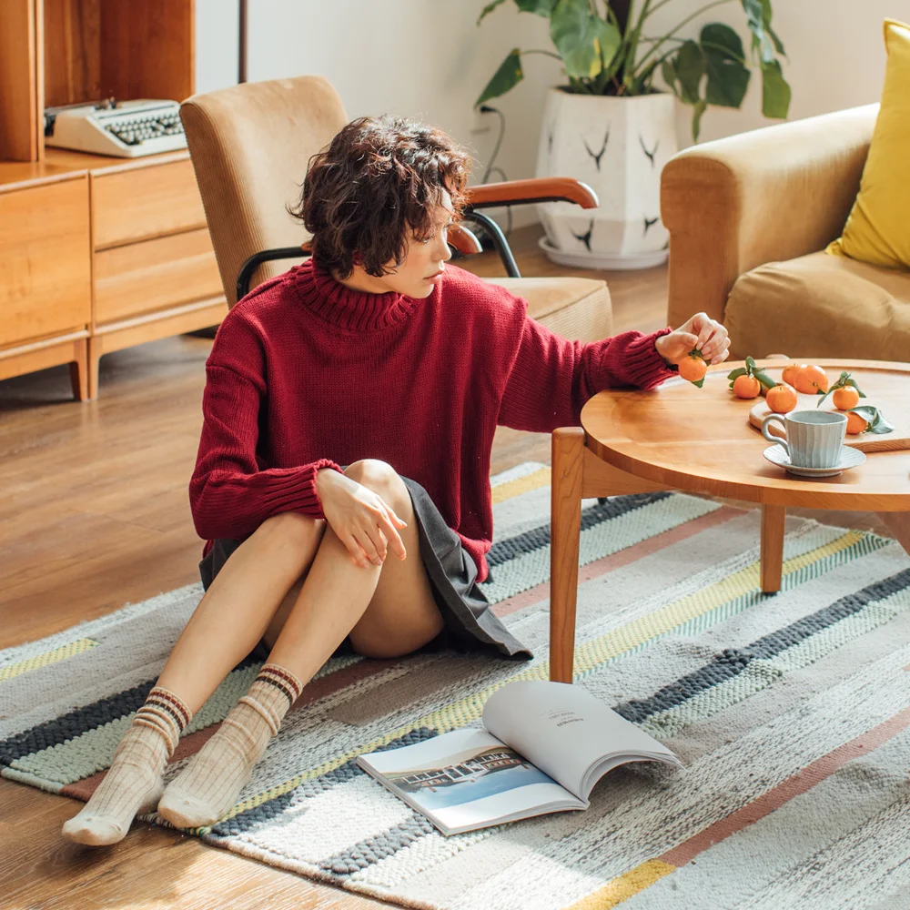 Wholesale summer japanese school style two stripes pastel ladies wool slouch crew socks