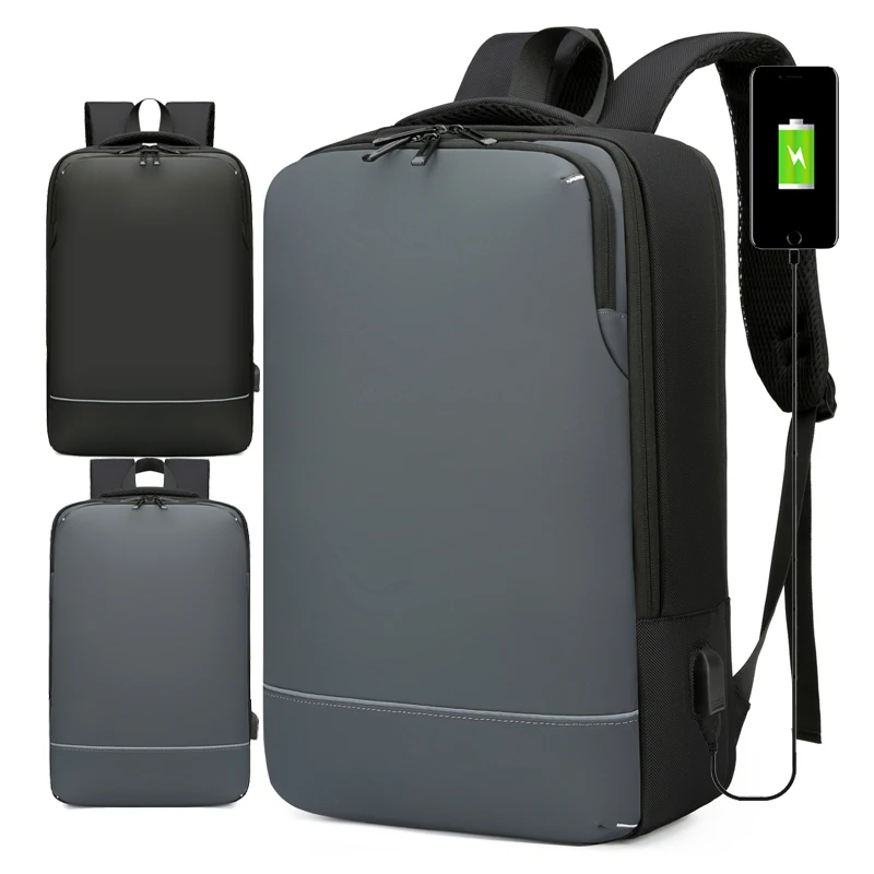 2022 Simple design coated oxford fabric USB backpack rucksack for business travel waterproof laptop knapsack mochila