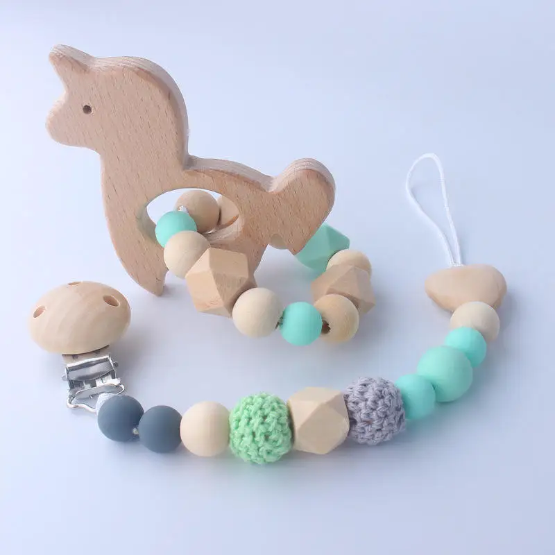 Factory Wholesale Eco Friendly Bpa Free Silicone Bead Baby Teether Pacifier Clip  Chain Suit New