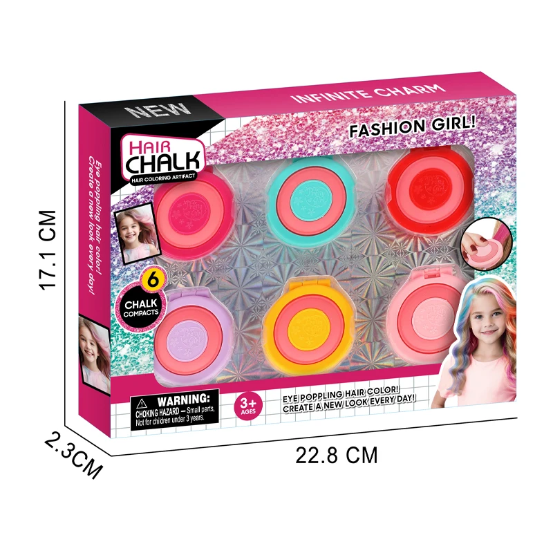 QS New Design Kids Fashion Make-Up Toys 3 Style Children Gift Girl Easy Operation 6 Colors Temporary Hair Chalk Coloring Toys