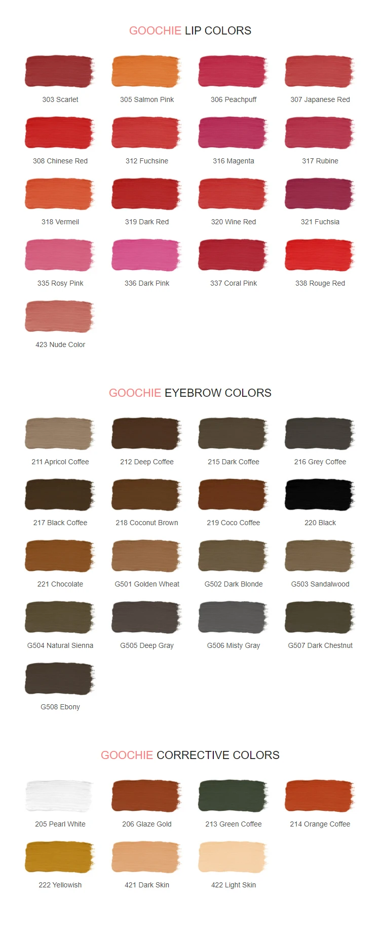 Private Labeling 100pcs Goochie PM Eyebrow Microshading Hair Strokes Tattoo Pigments