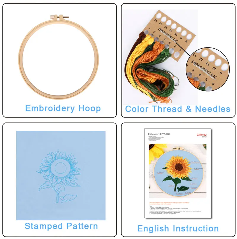Wholesale needlework  Plant Patterns Stamped DIY Cross Stitch 3 In 1 Pack Sets Embroidery Starter Kit Including Instructions