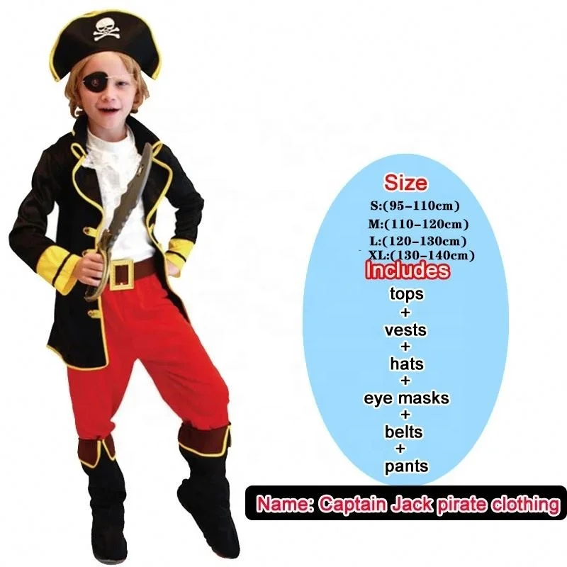 New Halloween Costumes Kids Boys Pirate Captain Jack Cosplay Costume Children set for Christmas New Year Purim Pirate Clothes