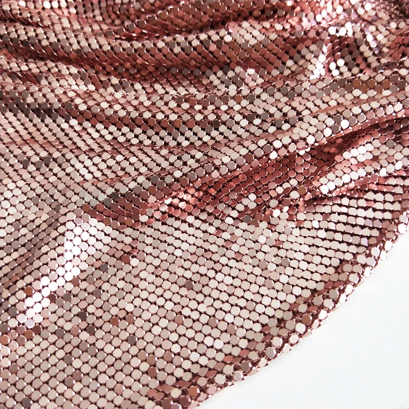 Розовое золото Гибкая алюминиевая сетчатая ткань с блестками Chainmail для скатерти