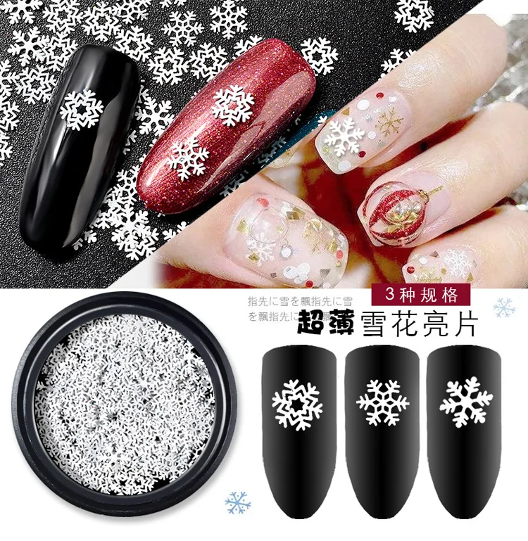Wholesale 3 Design/Jar 3D Nail Christmas White Snowflake Sequins DIY For Nail Art Glitter Powder