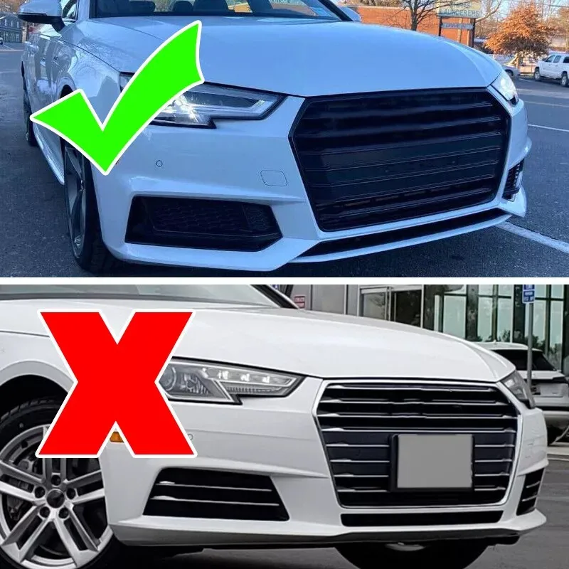 For 2016-2018 Audi A4 B9 S-Line S4 Gloss Black Front Fog Light Lamp Grille Cover
