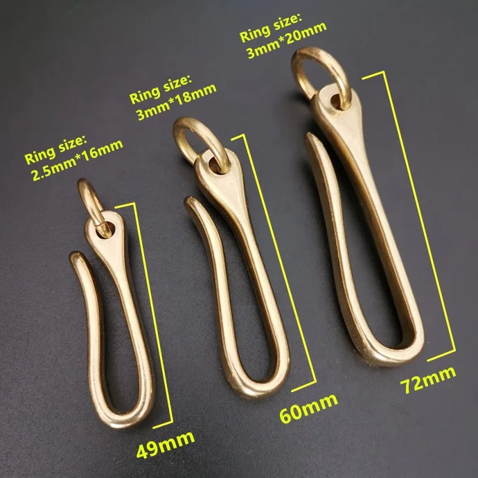 Solid Brass U Shape Hook Belt clip hook Pocket Clip Holder with Ring