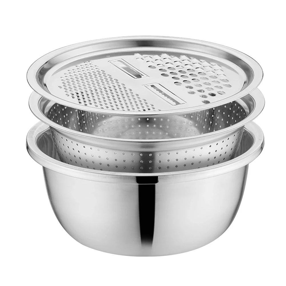 WXL004 Kitchen Colander Set 3 Pcs Sieve Grater Wash Rice Pots Basin Stainless Steel Vegetable Slicer Cutter