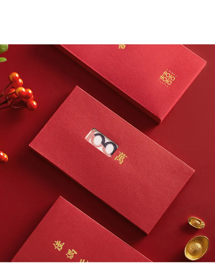 New design High quality golden foil red packet fancy money pocket custom logo red textured paper lucky envelope