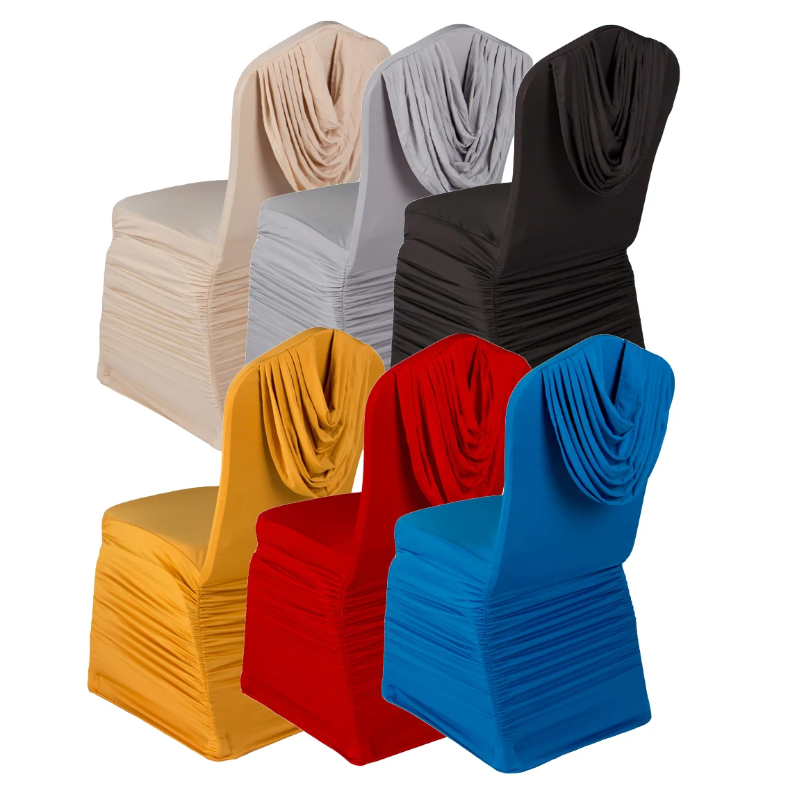 Spandex Dining Room Chair Fitted Covers Universal Stretch Ruffled Seat Covers With Swag Back