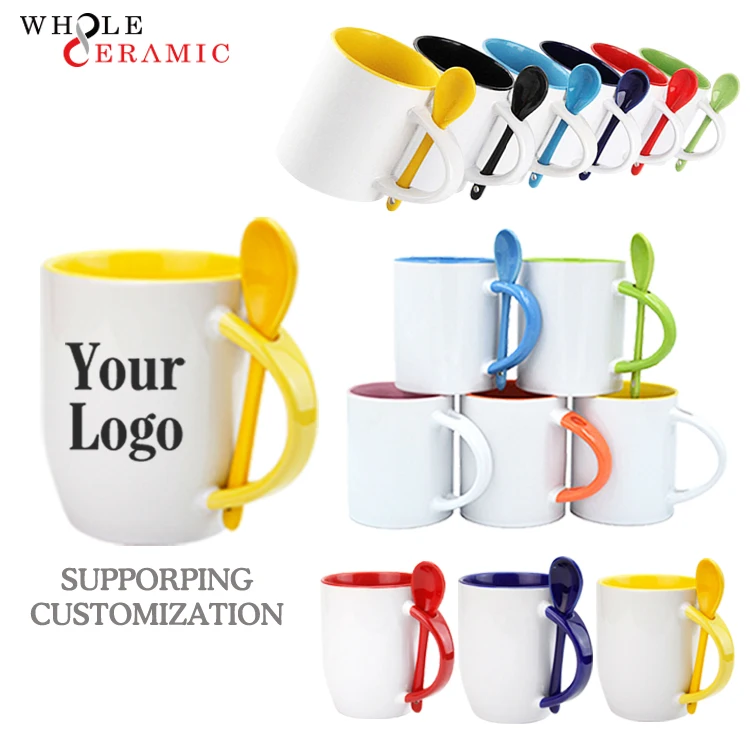 2 tone sublimation mug 15oz 12oz coffee ceramic mug black sublimation blank white ceramic coffee mugs with spoon