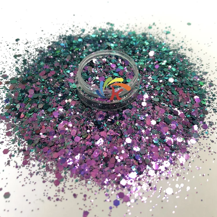 2oz Bag Packing Polyester change color glitter color shifting chunky glitter