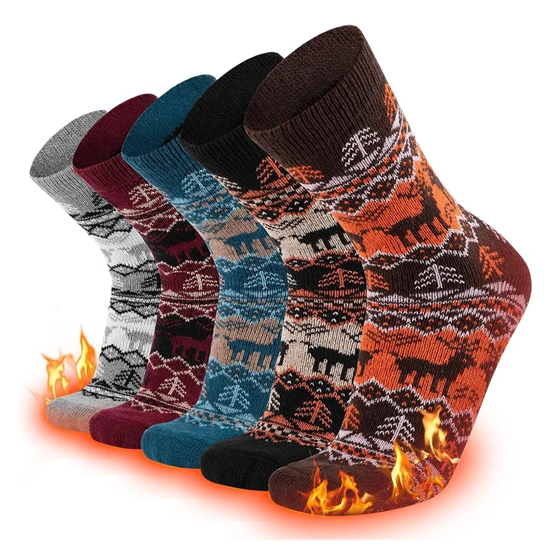 men wool socks custom logo winter warm socks thick knit cabin cozy crew soft socks gifts for men