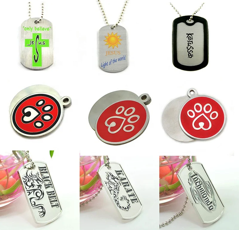 Sublimation Debossed Lovely Silicone Dog Collar Tag Custom Laser Etched Stainless Steel Metal Name Cat Dog Tag