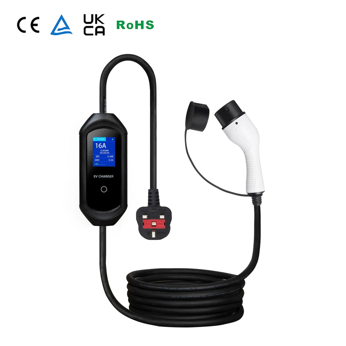 Electric Vehicle EVSE Adjustment 6-16A portable type 2 evse home ev portable car charger with UK Plug