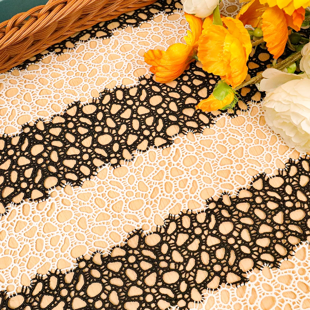 low price luxury african lace fabric white and black custom Embroidery Mesh Voile woven Water Soluble multicolor Lace Fabric