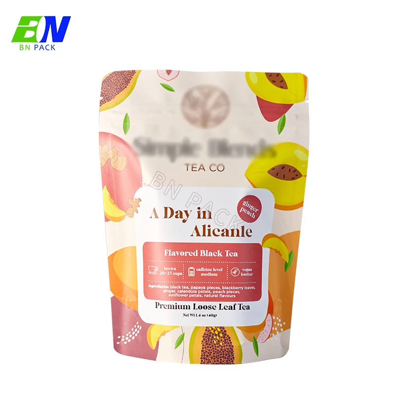 ECO Friendly Compose Custom printing  Kraft paper resealable Detox  Tea packaging bag