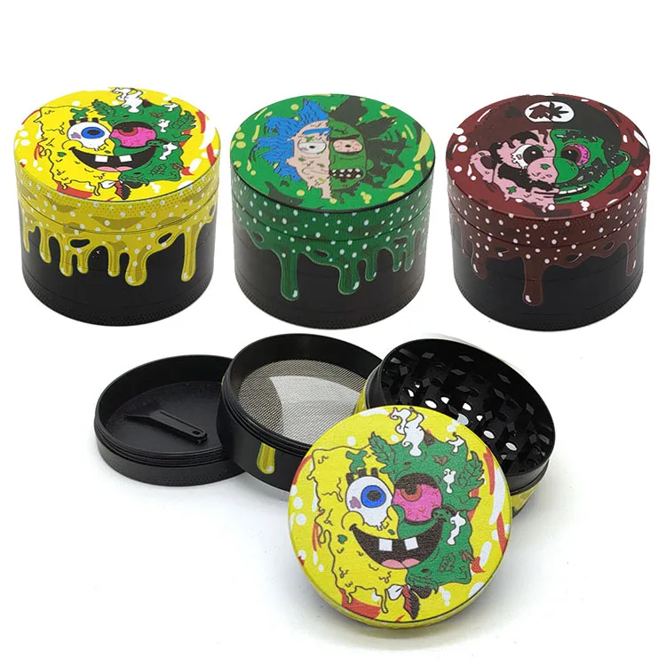 Cartoon 50mm 4 Pieces Zinc Portable Metal Herb Grinder Custom Spice Grinder Smoking Accessories Wholesale