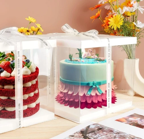 4 6 8 10 12 Tall Wedding Cake Boxes Clear Square Cake Box Packaging Tall Clear Cake Boxes Wholesale