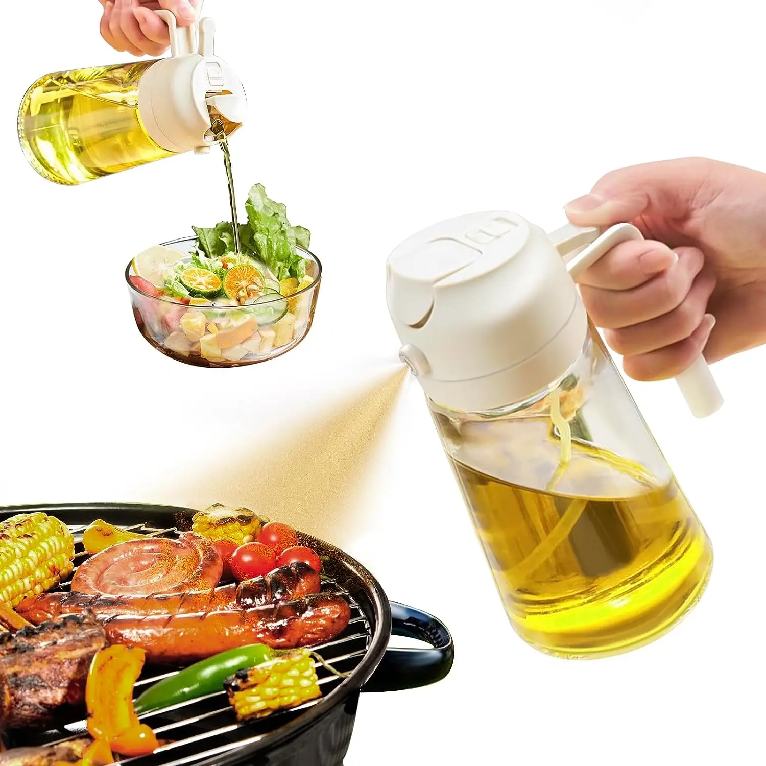 16 OZ Glass Oil Bottle 2 in 1 Olive Oil Sprayer and Oil Dispenser Bottle for Kitchen