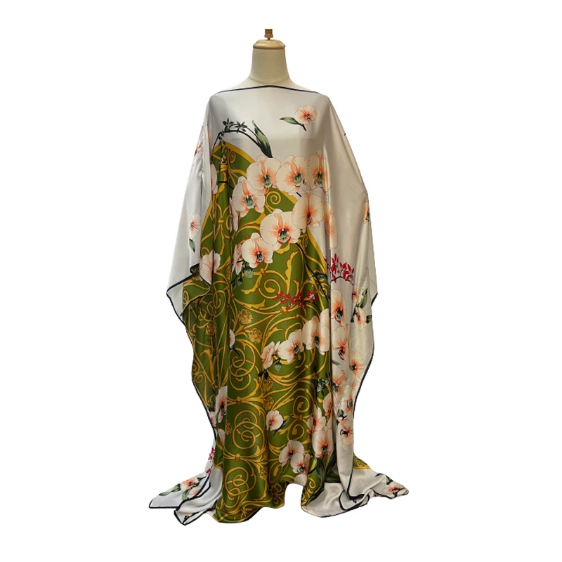 Wholesale Free Size Women Clothing Summer African Women Solid Satin Silk  Women Casual Dress Long Silk Dresses